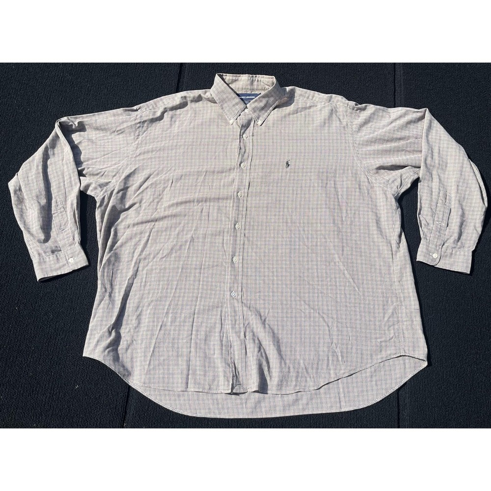 Ralph Lauren Golf Shirt Mens 2XL Plaid Tilden Button Down Long Sleeve - Picture 2 of 11